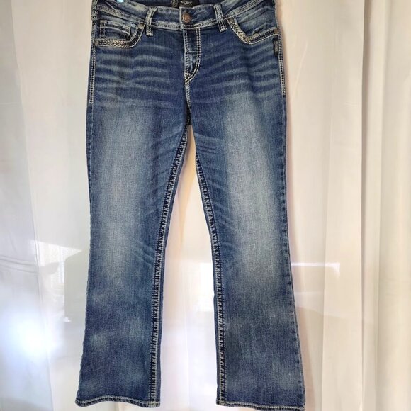 Silver Boot Cut Distressed Jeans, Ladies, Blue, W32 - Picture 1 of 9